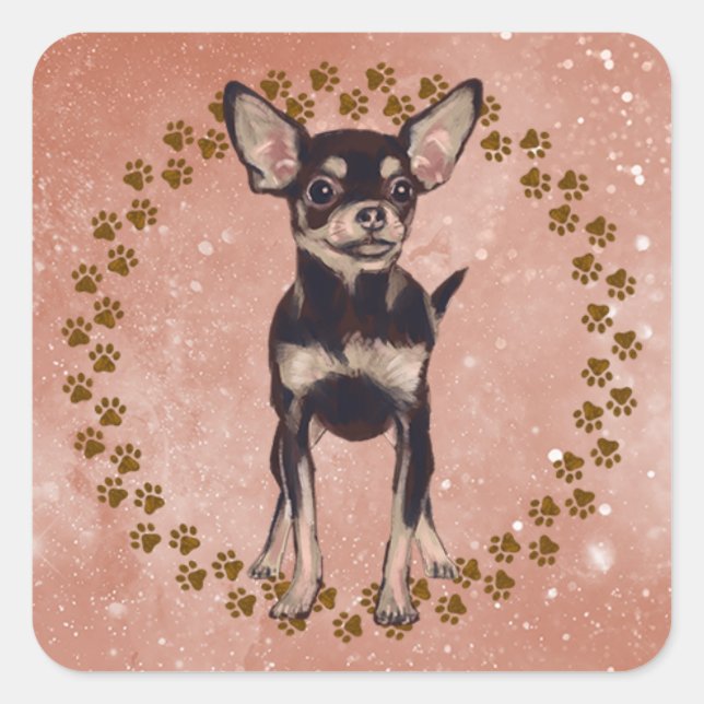 Sticker Carré Empreintes de pattes du Chihuahua et Arrière - pla (Devant)