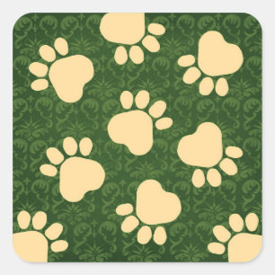 Sticker Carré Empreintes de pattes - Parlez à la Paw ! Vert et j