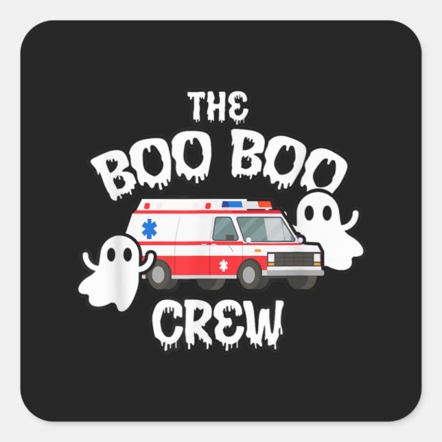 Sticker Carré EMT Paramedic EMS Boo Boo Crew Ambulance Ghost Hal (Devant)