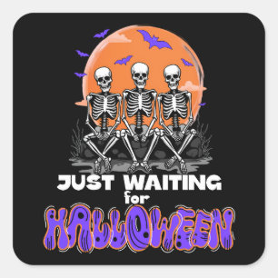 Sticker Carré En attente d'Halloween, Skeleton Éffrayant
