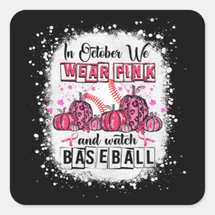 Sticker Carré En Octobre, nous portons le baseball rose Cancer d