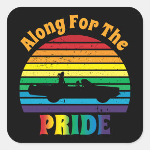 Sticker Carré En route pour la Pride Retro 70's Rainbow Sunset B