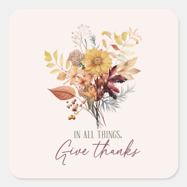 Sticker Carré En Tout, Donnez Merci - Bouquet Floral Automne (Devant)