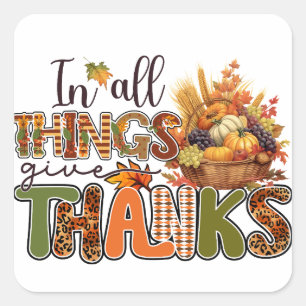 Sticker Carré En Tout, Remerciez - Thanksgiving