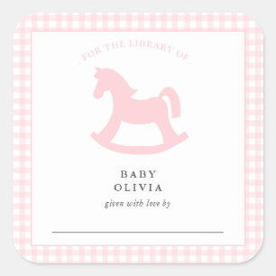Sticker Carré En vichy fille rose pour la bibliothèque Plaque d'
