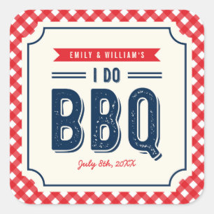 Sticker Carré En vichy rouge et bleu I Do BQ Engagement Party