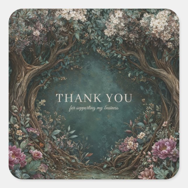 Sticker Carré Enchanted Forest Rustic Tree Pink Peony Painterly (Devant)