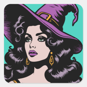 Sticker Carré Enchanter sorcière Vintage
