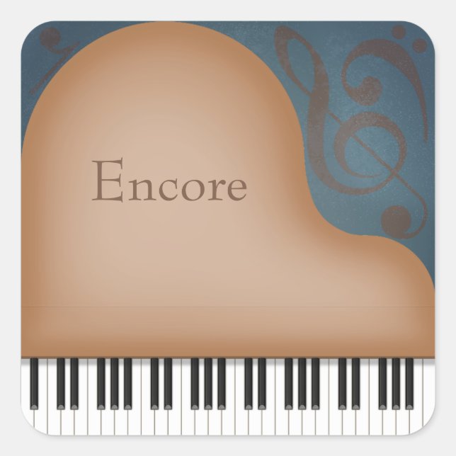 Sticker Carré "Encore" Brown Grand Piano Élégant Personnalisé (Devant)