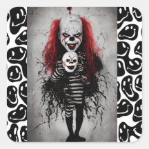 Enfant Clown Mal Tenant Une Tête Clown Effrayant