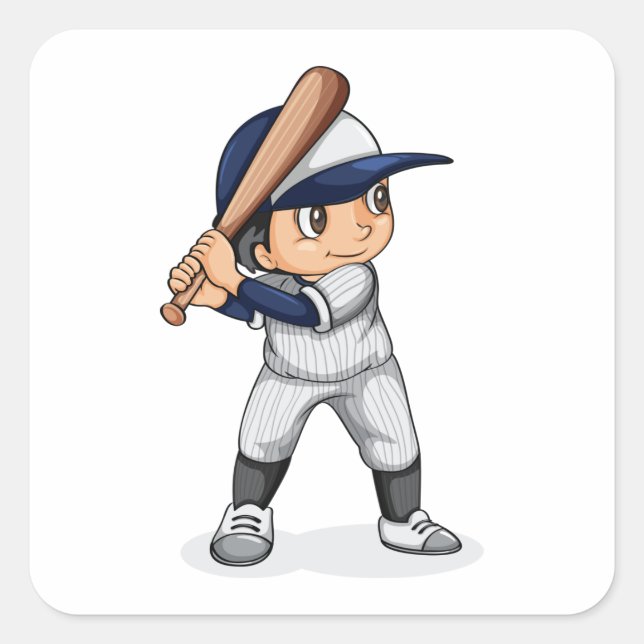 Sticker Carré Enfant Jouant Au Baseball (Devant)