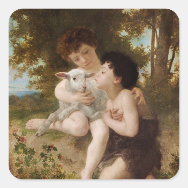 Sticker Carré Enfant tenant un Carte de remerciements d'agneau b (Devant)