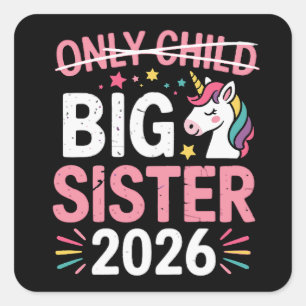 Sticker Carré Enfant unique barré Grande sœur 2026 Grossesse 