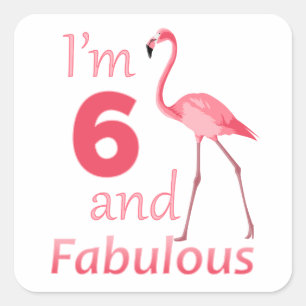 Sticker Carré Enfants 6e anniversaire mignon Flamant rose rose