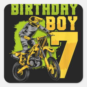Sticker Carré Enfants 7e anniversaire fête cadeau Motocross Dirt