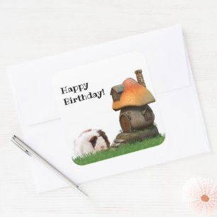 Sticker Carré Enfant's Birthday mignonne Guinée Pig Champignon M