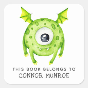 Sticker Carré Enfants Ce Livre Appartient À Mignonne Monstre Ver