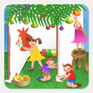 Sticker Carré Enfants célébrant la fête juive de Sukkot