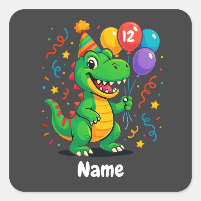 Sticker Carré Enfants Dino Anniversaire Personnalisés (Devant)