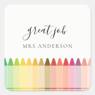 Sticker Carré Enfants Enseignant Colorful Rainbow Crayon Appréci