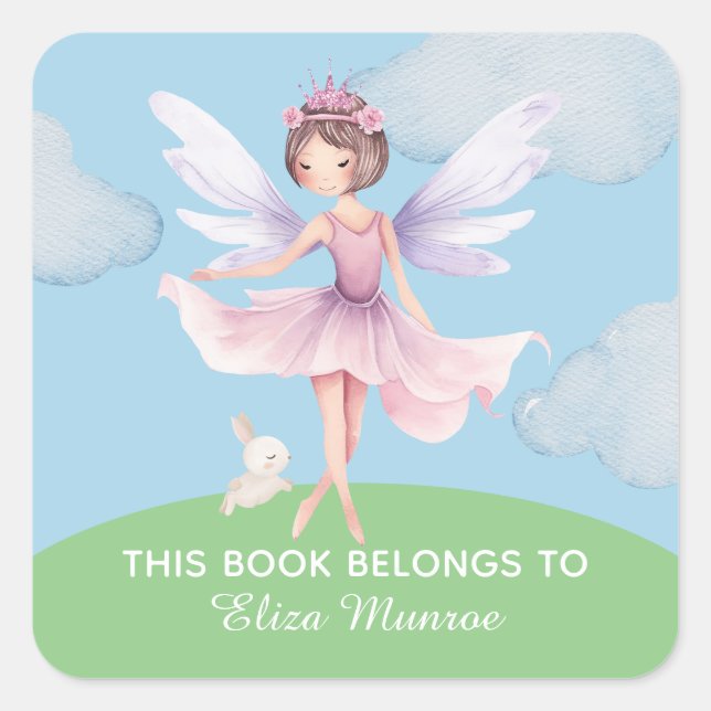 Sticker Carré Enfants Mets Ce Livre Appartient À Fairy Ballerina (Devant)