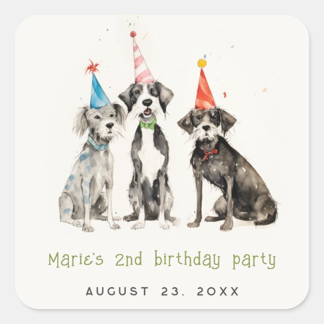 Sticker Carré Enfants mignons Aquarelle Chien mou Fête d'anniver (Devant)