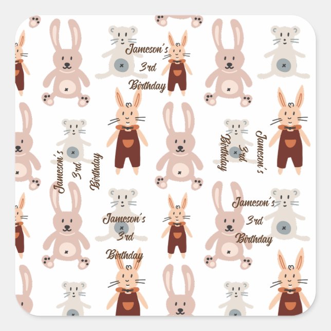 Sticker Carré Enfants Teddy Bear Chat Panda Toy Motif Anniversai (Devant)