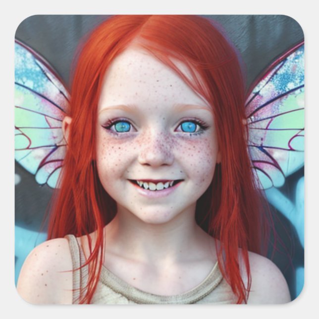 Sticker Carré Enfants tribaux | Fille à tête rouge avec ailes de (Devant)