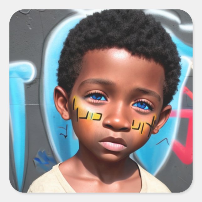 Sticker Carré Enfants tribaux | Little Futuristic Boy Street Sma (Devant)