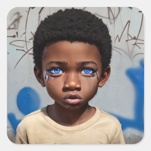 Sticker Carré Enfants tribaux | Petit garçon de couleur futurist (Devant)