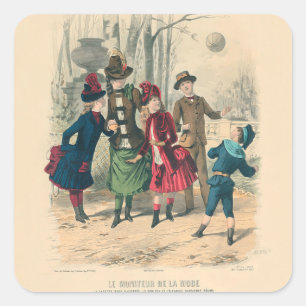 Sticker Carré Enfants victoriens antiques jouant au ballon Hiver