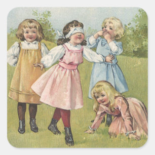 Sticker Carré Enfants victoriens vintage jouent au colin-maillar
