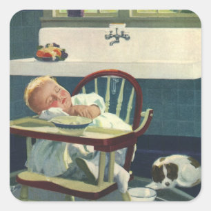 Sticker Carré Enfants vintages, Bébé Dormir Chaise haute Cuisine
