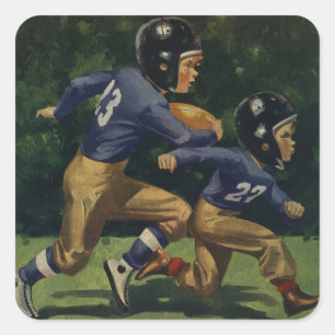 Sticker Carré Enfants vintages, Garçons Jouant Au Football, Spor