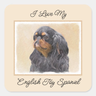 Sticker Carré English Toy Spaniel Peinture Animal Art original