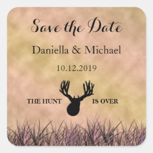 Sticker Carré Enregistrer la date La chasse est sur Mariage