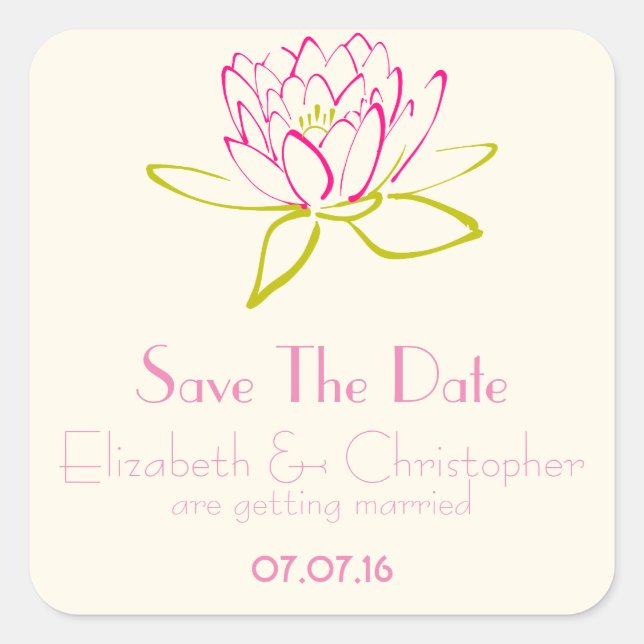 Sticker Carré Enregistrer La Date Lotus Flower / Water Lily (Devant)