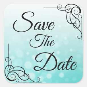Sticker Carré Enregistrer la date Turquoise Boules Mariage Stick