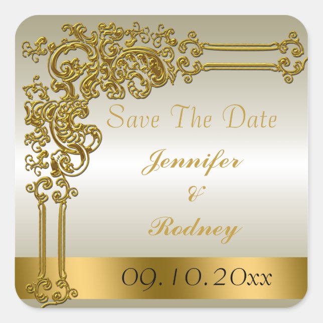 Sticker Carré Enregistrer L'Autocollant Mariage Date (Devant)