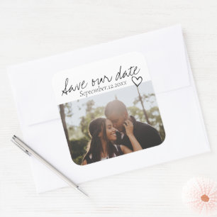 Sticker Carré Enregistrer notre date manuscrite photo personnali