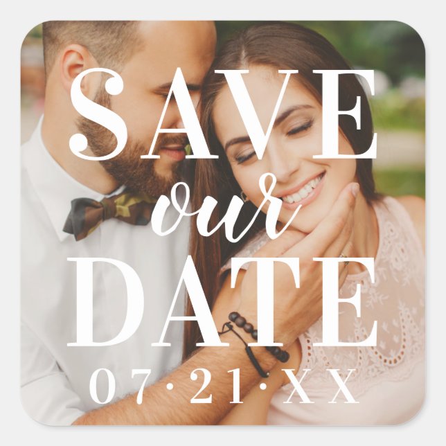 Sticker Carré Enregistrer notre date White Overlay Mariage photo (Devant)