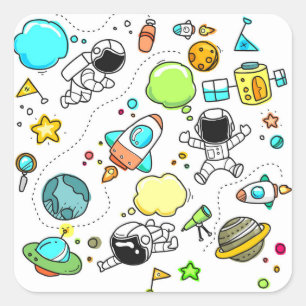 Sticker Carré Ensemble de croquis jolie collection enfant