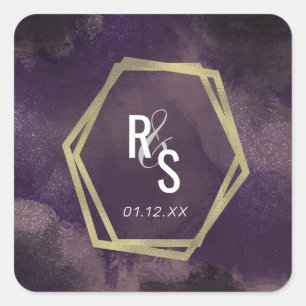 Sticker Carré Ensemble de mariage abstrait violet avec éclabouss