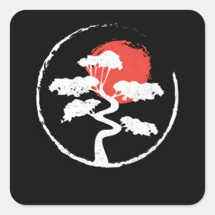 Sticker Carré Enso Cirle Bonsai Tree Japonais Zen Cadeau