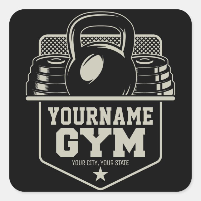 Sticker Carré Entraîneur de fitness de Kettlebell (Devant)