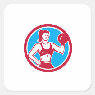Sticker Carré Entraîneuse personnelle Femme levant Dumbbell Cir