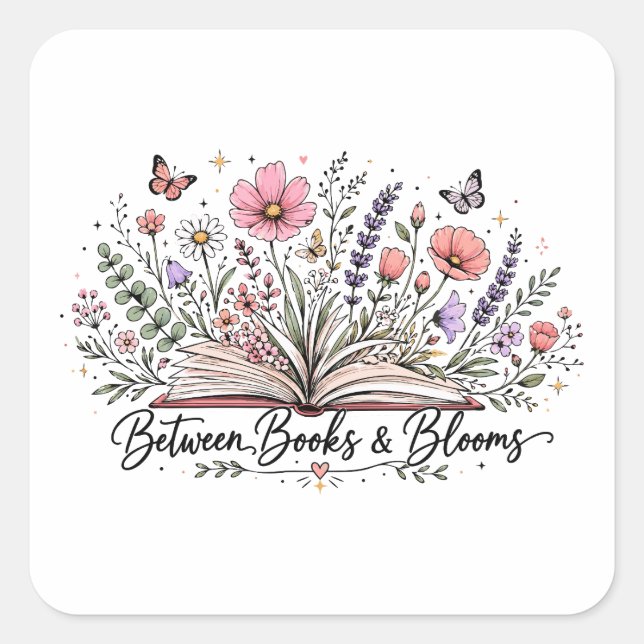 Sticker Carré Entre les livres et les fleurs amateur de livres l (Devant)