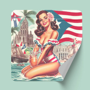 Sticker Carré Entrée Porto Rico vintage