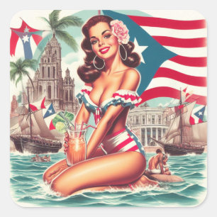 Sticker Carré Entrée Porto Rico vintage