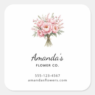 Sticker Carré Entreprise de Bouquet de Fleurs de Pivoine Rose Jo